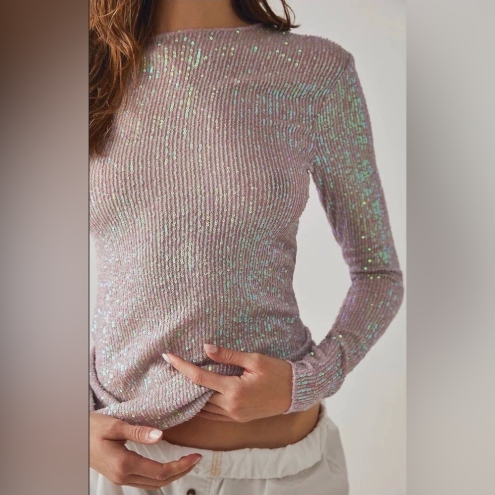 Free People Gold Rush Sequin Top In Champagne Float Pink, Size Small, NWOT. - Picture 12 of 16